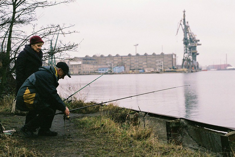 Fishers at the Gdansk shipyard, Poland.